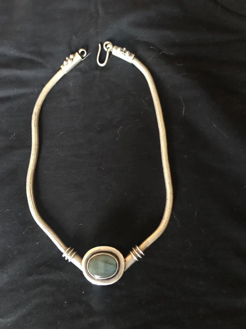 Silver snake neclace with large labradorite stone