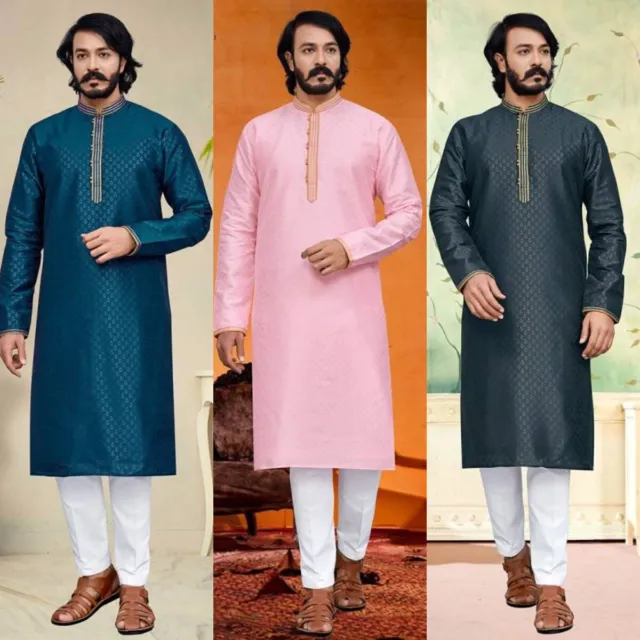 Men's Designer Silk Kurta Pajama Festive Wedding Party ethnic Wear Size 34-46