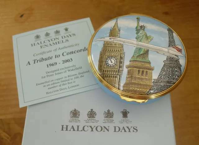 Boxed Ltd Ed Halcyon Days "A Tribute To Concorde" Enamel Box - 3 1/8"(8cms)