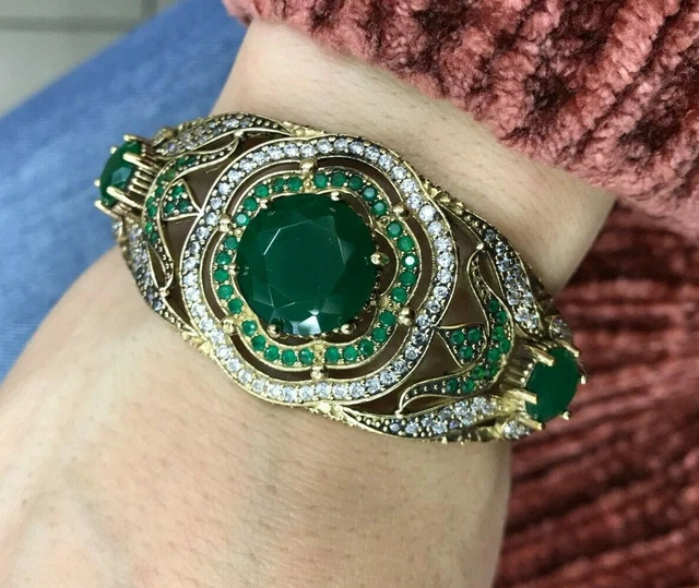 Bonne ! Turque Fait à la Main Émeraude Argent Sterling 925K Bracelet
