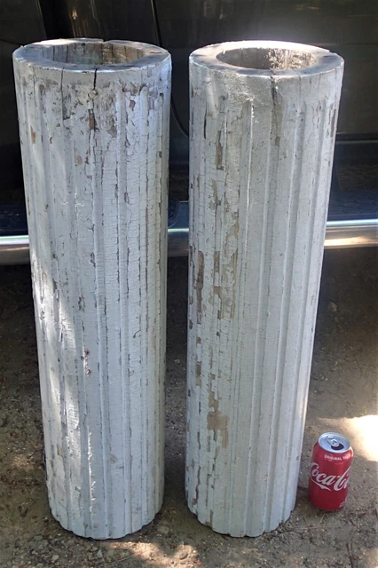 Two Antique Primitive Usa Architectural Garden Wood Baluster Post Fluted Columns