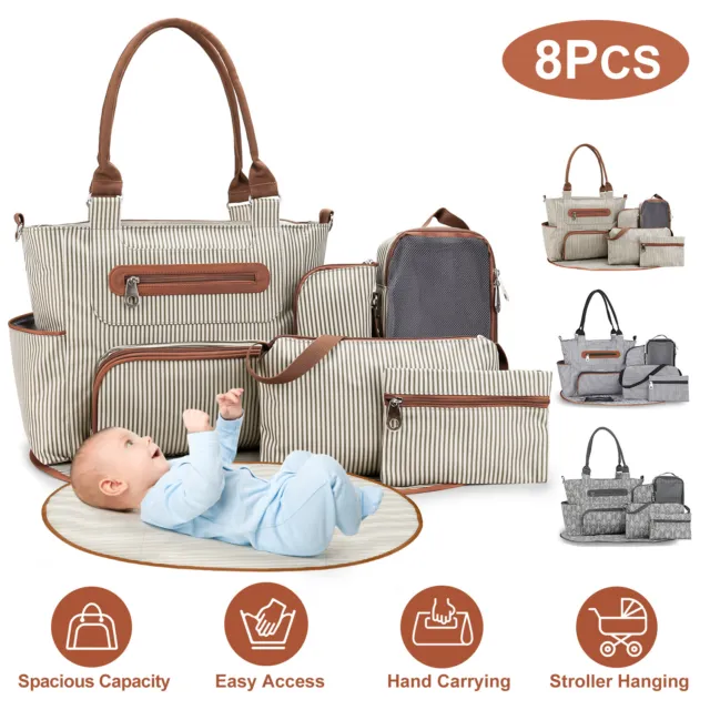 8 Pcs Baby Nappy Diaper Bags Set for Mom Dad Mummy Handbags Maternity Bag Kit