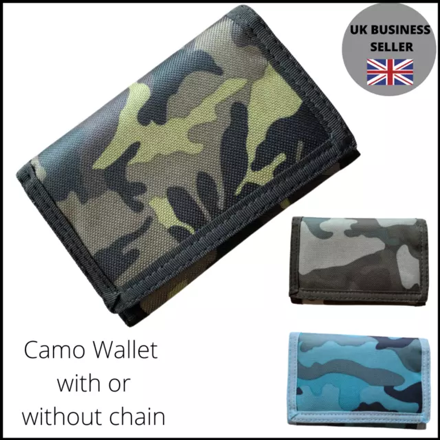 Camo Trifold Wallet Boys Girls Mens - Canvas - Chain or normal style