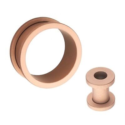 PAIR-Rose Gold Matte Plate Screw On Ear Tunnels 25mm/1" Gauge Body Jewelry
