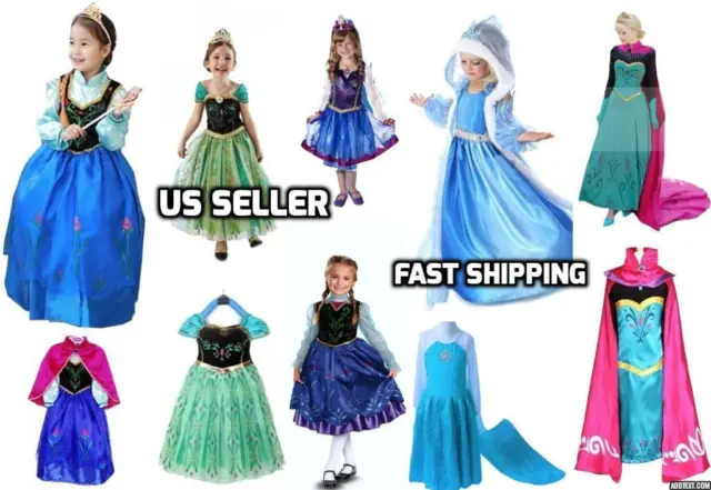 Girls Frozen Inspired Princess Elsa Anna Dress Up Party Costumes