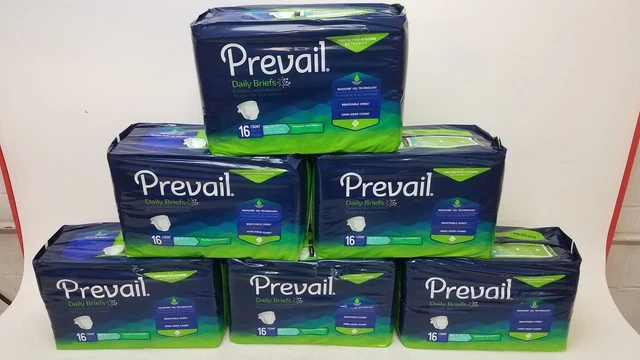 6 Pack Bundle Of Prevail Daily Briefs Pack of 16 Small 20"-31" Max Absorbancy