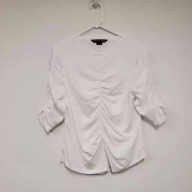 Veronica Beard White Blouse Top L Pima Cotton Puffed Sleeve Designer Feminine