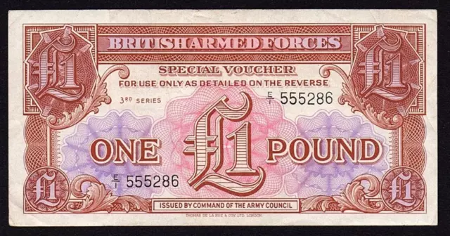 1956 British Armed Forces £1 Pound Banknote, 3rd Series, VF+