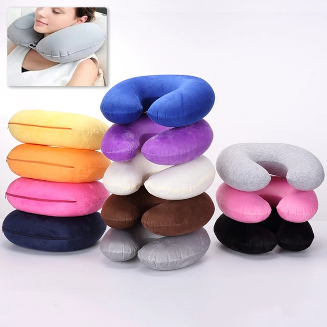 1x Portable Inflatable U Shaped Travel Neck Pillow Car Flight Head Rest Cushion