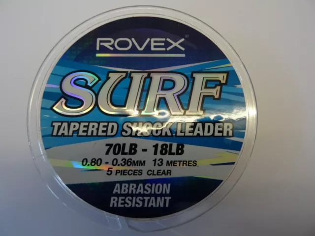 Rovex surf tapere d shock leader 18-70lb clear 5 leaders per spool 13 metres lon