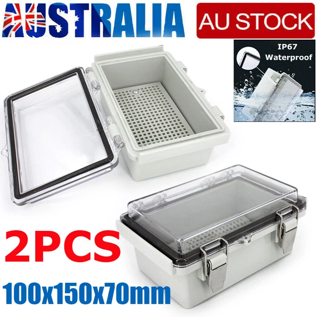 2X Junction Box IP67 Waterproof Clear Cover Hinged Lid Electrical Enclosure Case
