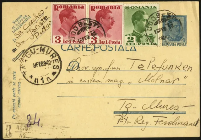 Romania 1940 used  postal stationary King MIHAI  advertising TELEKUNKEN Tg.Mures