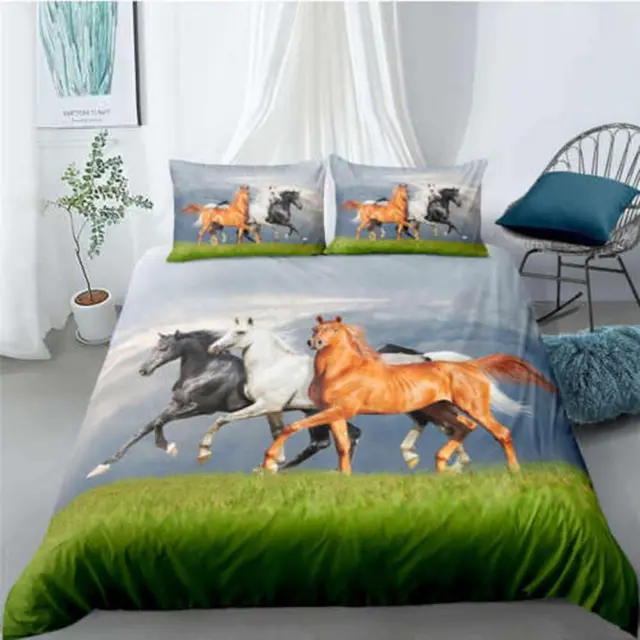 Horses Different Colors Gallop Print Quilt Duvet Cover Set Queen Bedclothes ys