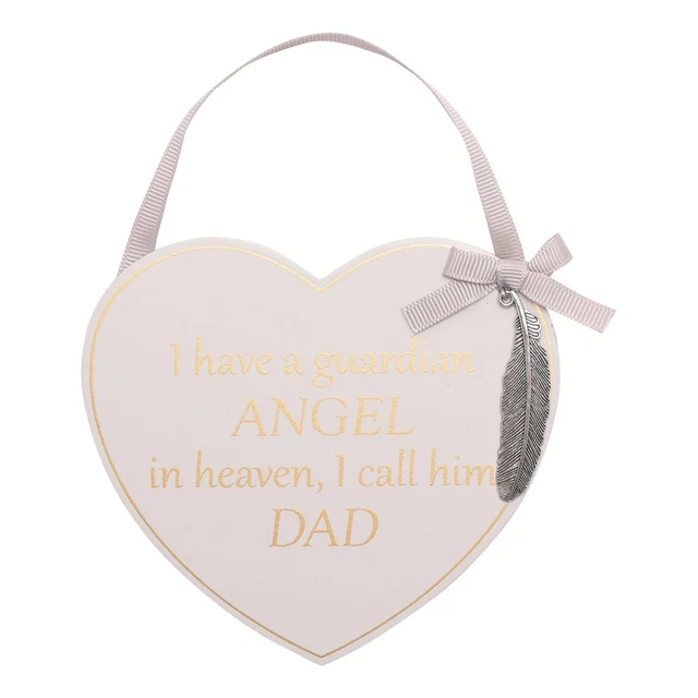Madera Corazón Memorial Colgante Placa Con Pluma Accesorio - Papá