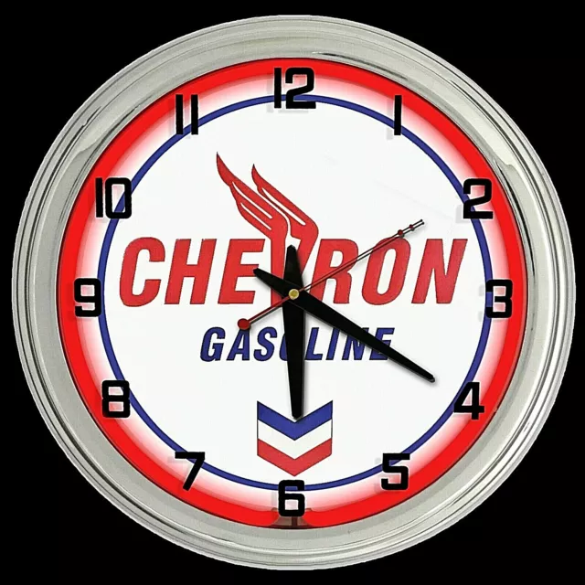 16" Chevron Gasoline Oil Sign Red Neon Clock Man Cave Garage Gas Station