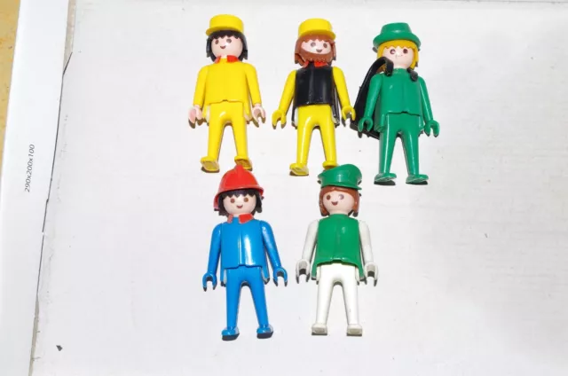 Playmobil Geobra 1974 Mains Fixes, Lot De 5 Figurines Avec Accessoires Tres Bien