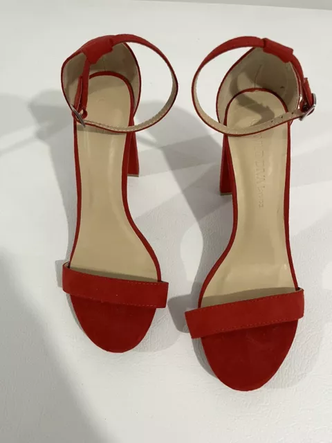 Wild Diva Lounge Red Faux Suede Ankle Strap Women's Chunky 4" Heels -  Size 8