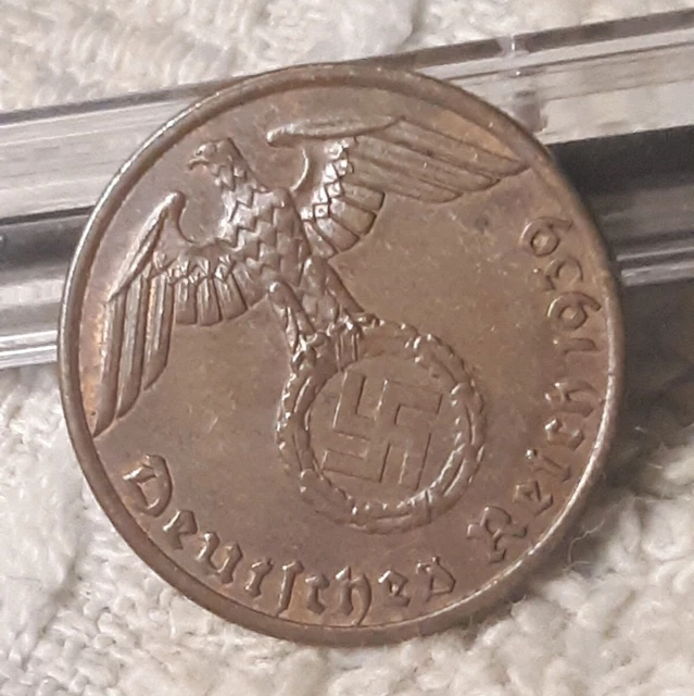1939 A,  1 Reichspfennig Penny ~ Germany ~ Heavily Circulated Bronze Coin
