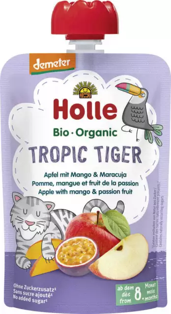 12 x Holle Tropic Tiger pouchy - Apple with Mango & Maracuja, 100g
