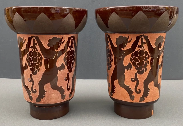Paire De Vases En Ceramique Art Deco Par Roger Mequignon 1930 M1248
