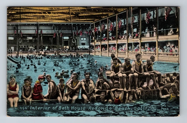 Redondo Beach CA-California, Interior of Bath House, Antique Vintage Postcard