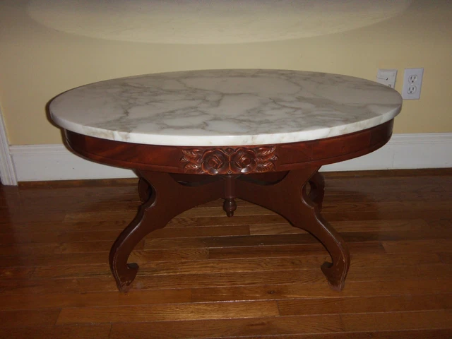 Mahogany Oval Italian Marble Top Coffee Table