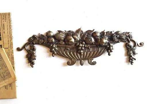 French antique silvered bronze pediment 13 in - Art deco Furniture hardware .