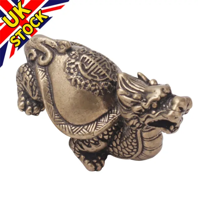 Copper Brass Dragon Turtle Small Fengshui Statue  Chinese Culture Ornament