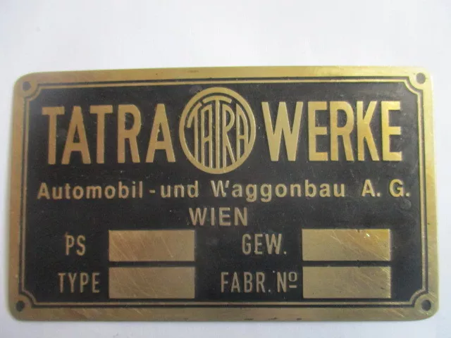 Typenschild Austro tatra Werke Wien Schild ID-plate placa plaque targa brass S35