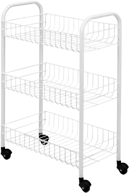 Carrello Bianco 3 Cestello Slim Salvaspazio Carrellino Con Ruote Multiuso