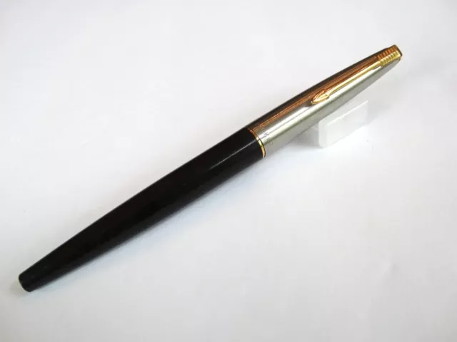 Parker 45 Fountain Pen In Black & Lustraloy Cap With Gold Plated Trim Nib F Size