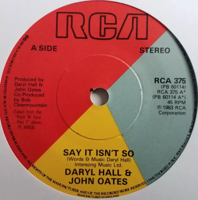 Daryl Hall & John Oates - Say It Isn't So - 7" Vinyl Single