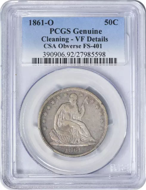 1861-O Liberty Seated Half Dollar CSA Obverse FS-401 Cleaning - VF Details PCGS