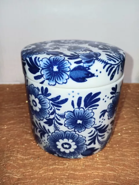 Vintage Delft Holland Blue and White Hand Painted Pottery Jar, Trinket Box w/Lid