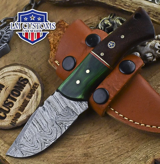 Custom Forged Skinner Knife Twist Damascus Walnut Wood Wooden Bolster Gift