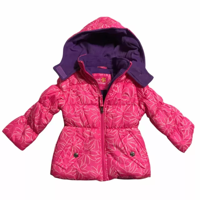 Pink Platinum Baby Toddler Girls Full Zip Hooded Puffer Jacket 2T Fleece Lining