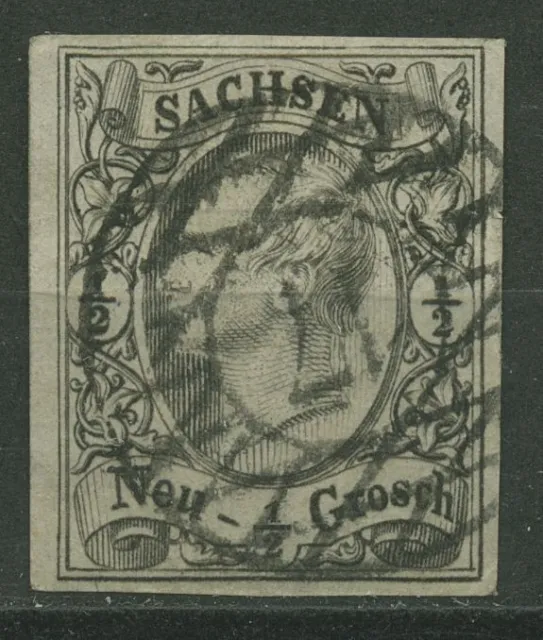 Sachsen 1855/56 König Johann I., 1/2 Ngr., 8 II mit Nr.-Stempel 17 GLAUCHAU