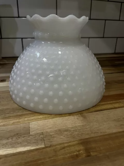 Vintage White Milk Glass Hobnail Gwtw Hurricane Lamp Shade 8 Inch Fitter
