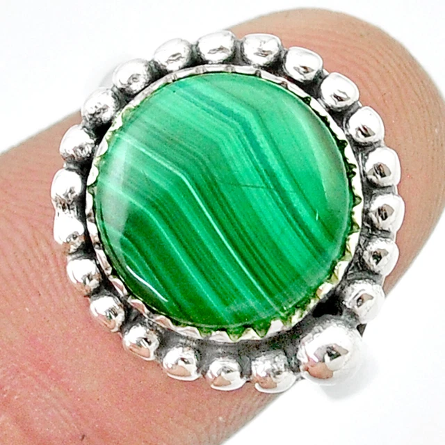 Handcrafted 6.09cts Solitaire Malachite (pilot's Stone) Ring Size 7.5 U39345