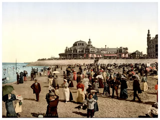 Belgique, Ostende, La plage et le Kursaal Vintage photochrome,  photochromie,