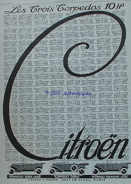 Publicite Citroen Voiture Torpedo Luxe Tourisme 10 Hp De 1922 French Ad Pub Rare