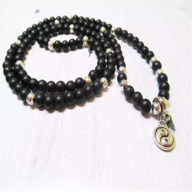 6mm Black Agate 108 Beads Pendant Bracelet Party Trendy Crafted Children Elegant