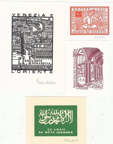 8 Exlibris Bookplate Hochdrucke Giuseppe Mirabella 1948 Konvolut Lot Felisatti 2