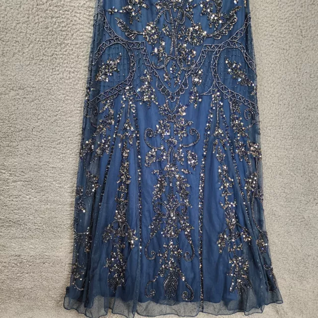 Pisarro Nights Beads Sequins Embellished Mesh Gown Women's 6 Carbon Blue S/S~ 2