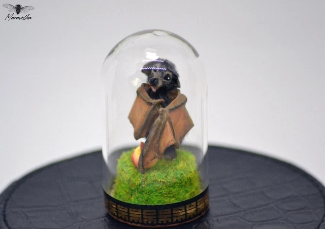 Seth - Sculpture miniature unique, sans moule, Ooak, Chauve-souris roussette