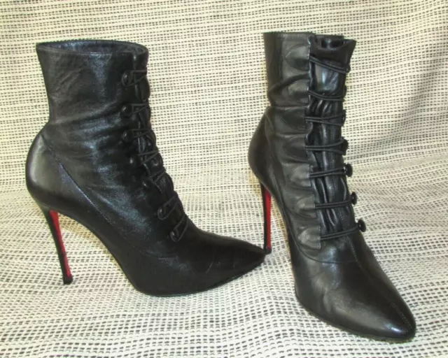 Womens CHRISTIAN LOUBOUTIN Black Leather High Heel Ankle Boots Size 38 1/2