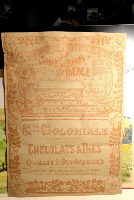 Publicité ancienne feuille Rige double Face : Salle De Bain - Chocolat