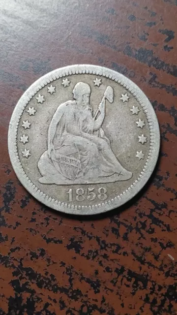 1858 Seated Liberty Silver Quarter Dollar 25C Nice Original F Fine          S695