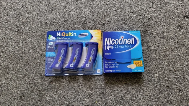 Niquitin minis 1,5 mg losanghe in perfette condizioni e scatola di patch passo 2