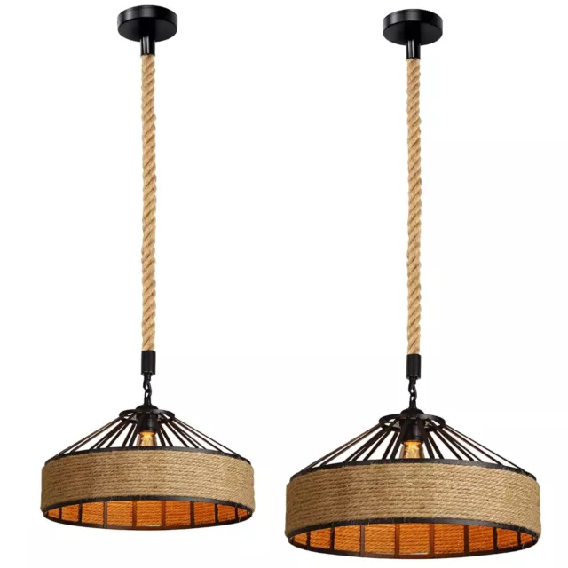 Lampe suspendue au plafond industriel vintage, lustre rétro en corde de chanvre